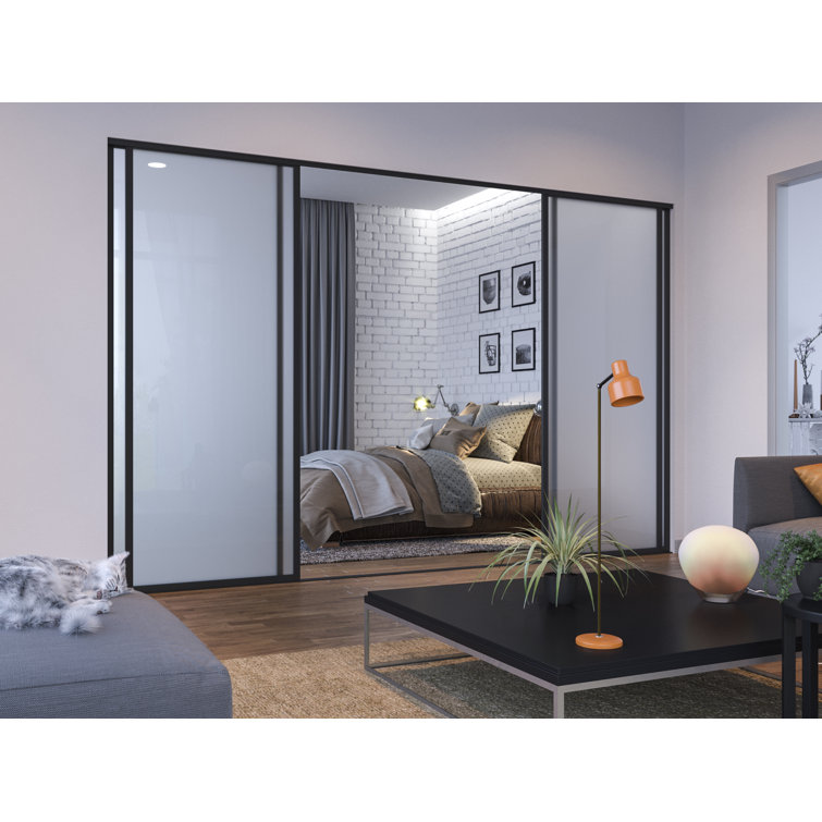 Doors22 4 Panel Frosted Glass Sliding Room Divider Aluminum Frame with Silent Glide technology